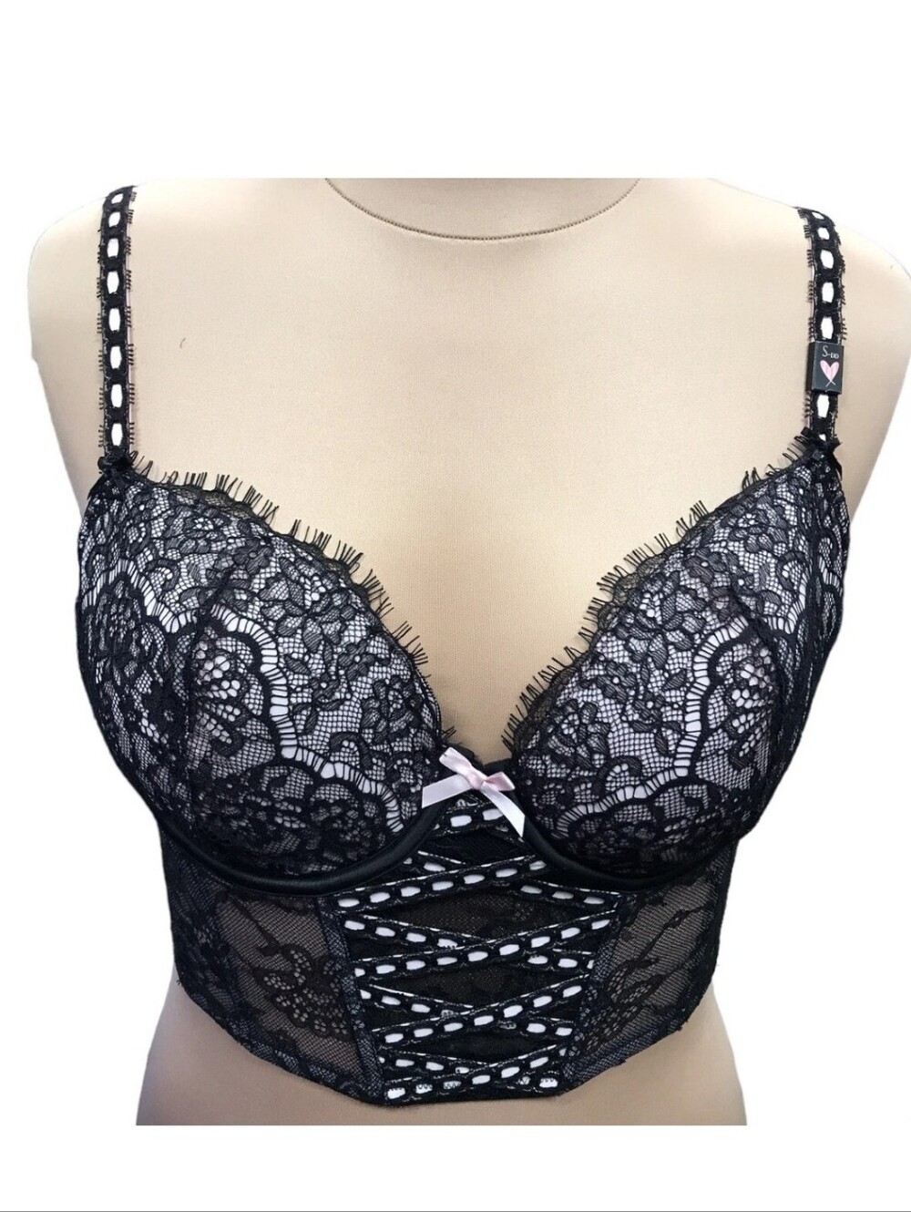Victoria's secret dream Angels heritage ribbon Slot lace-up corset Bra SMALL DD